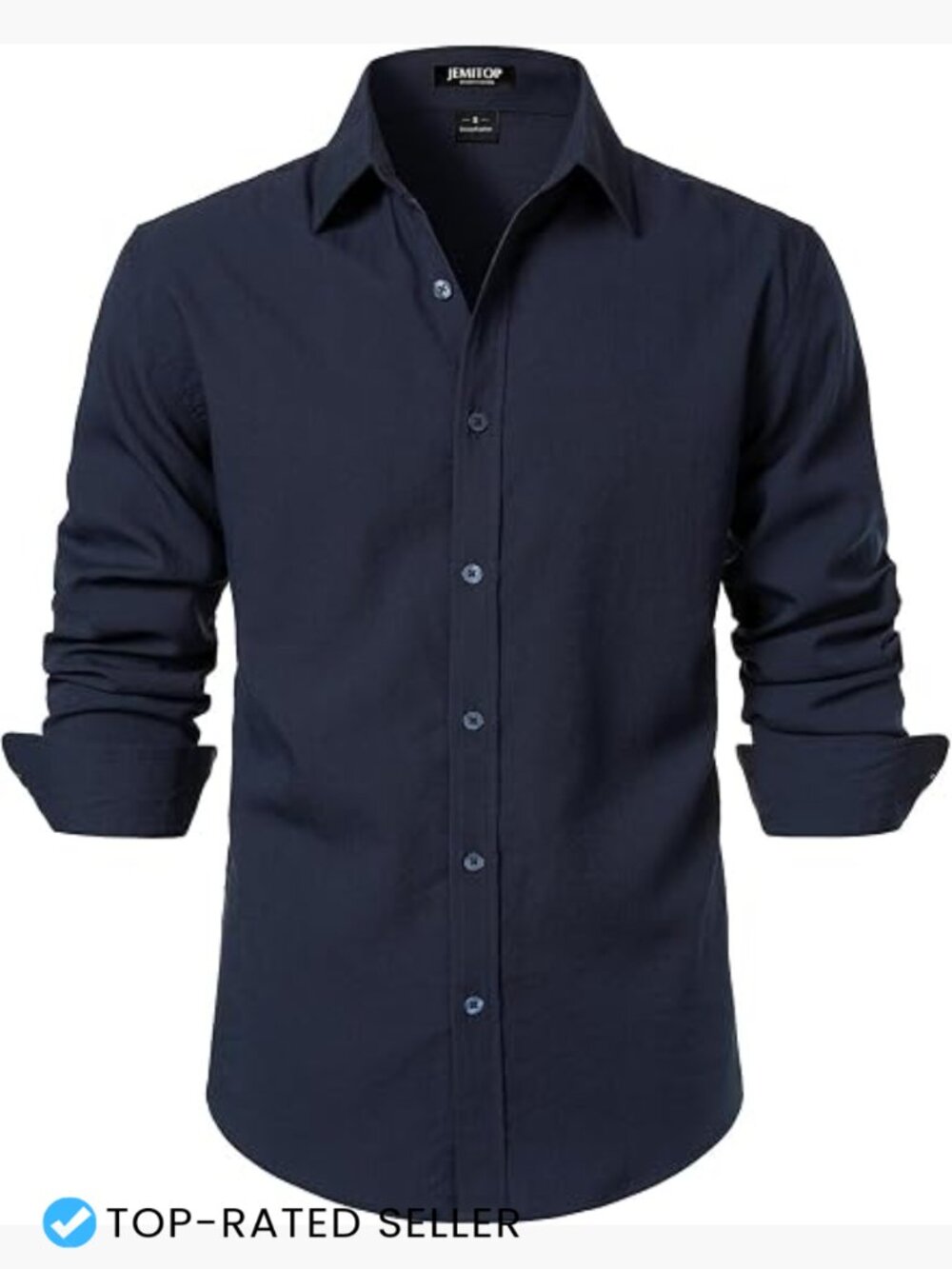 Men's Stretch Linen-Like Long Sleeve Button Down Shirt Casual Beach Wedding Top